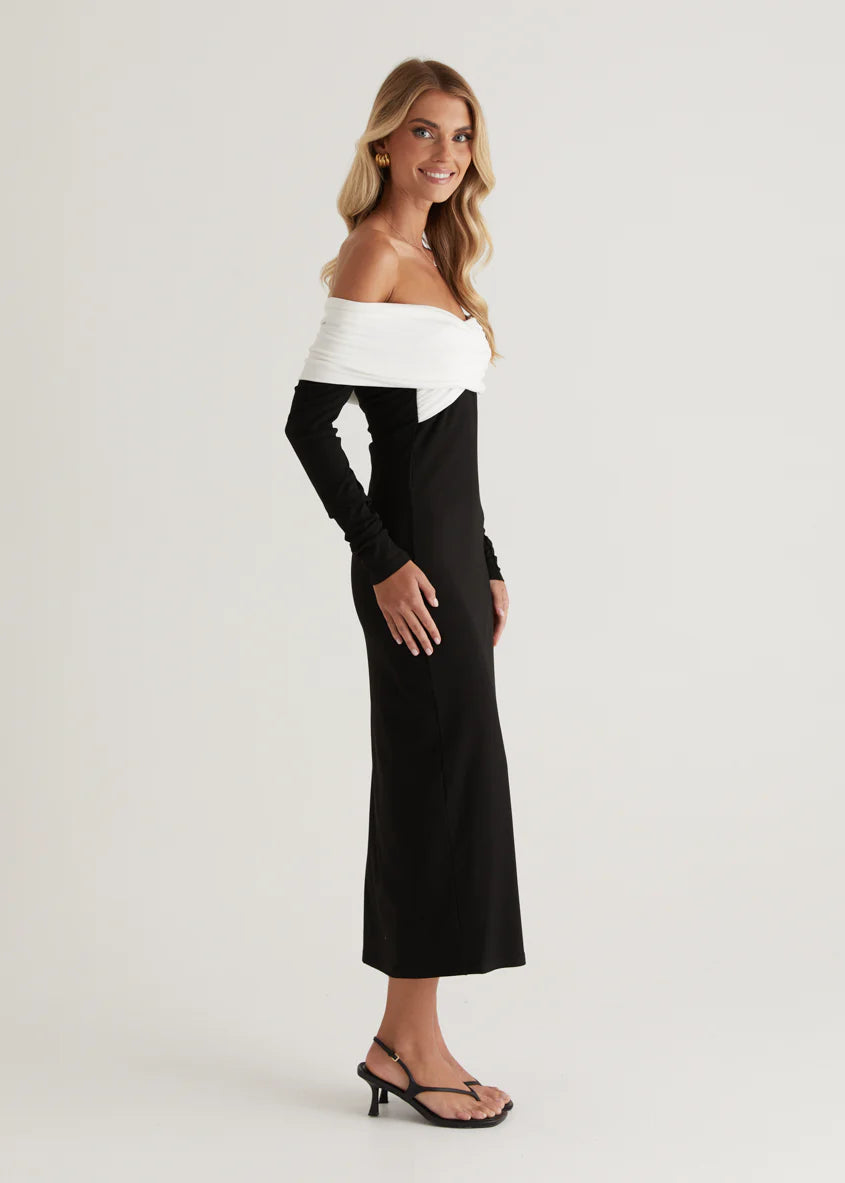 Revolver Off Shoulder Maxi Dress - Black Splice
