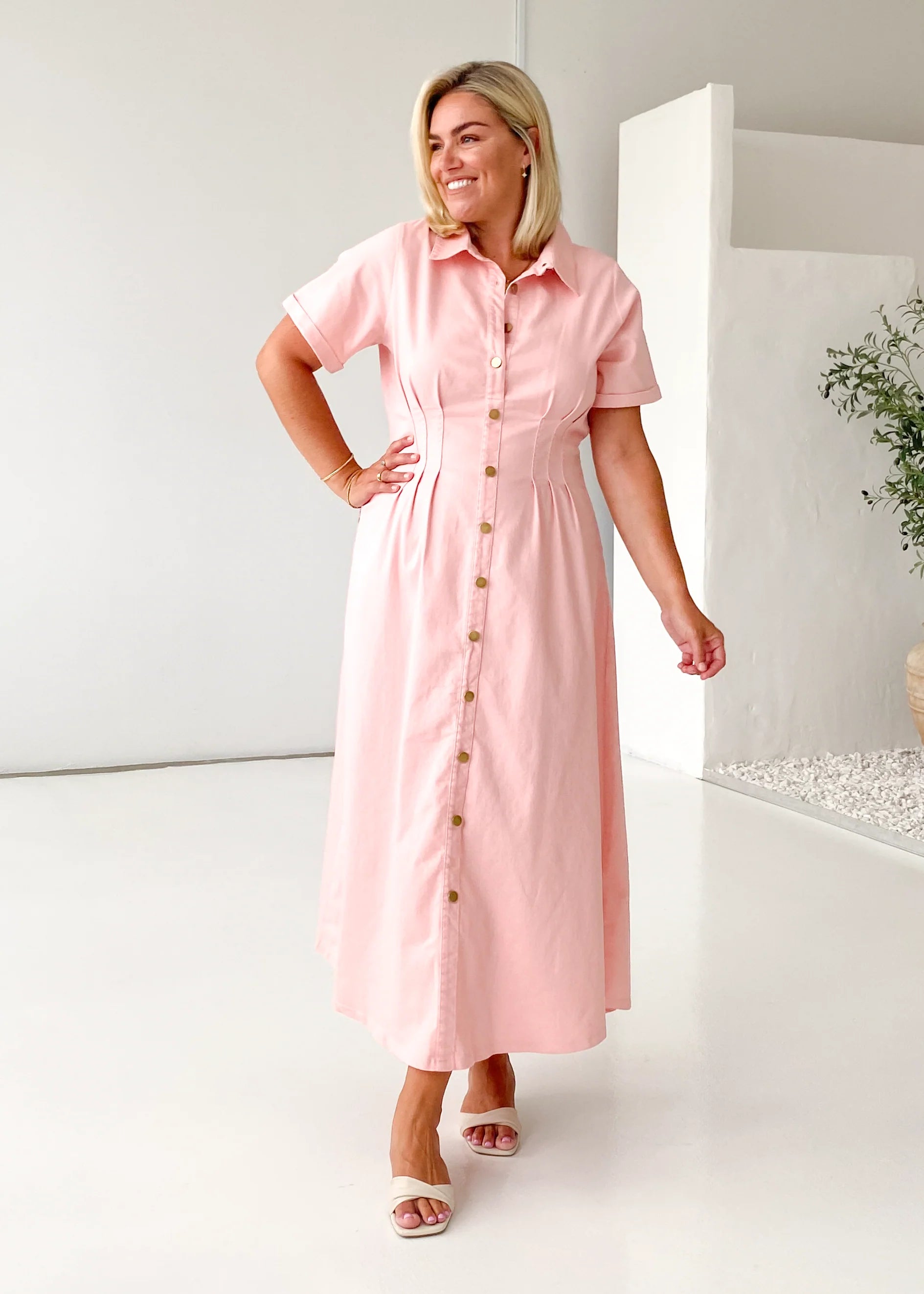 Annika Denim Midi Dress - Pink