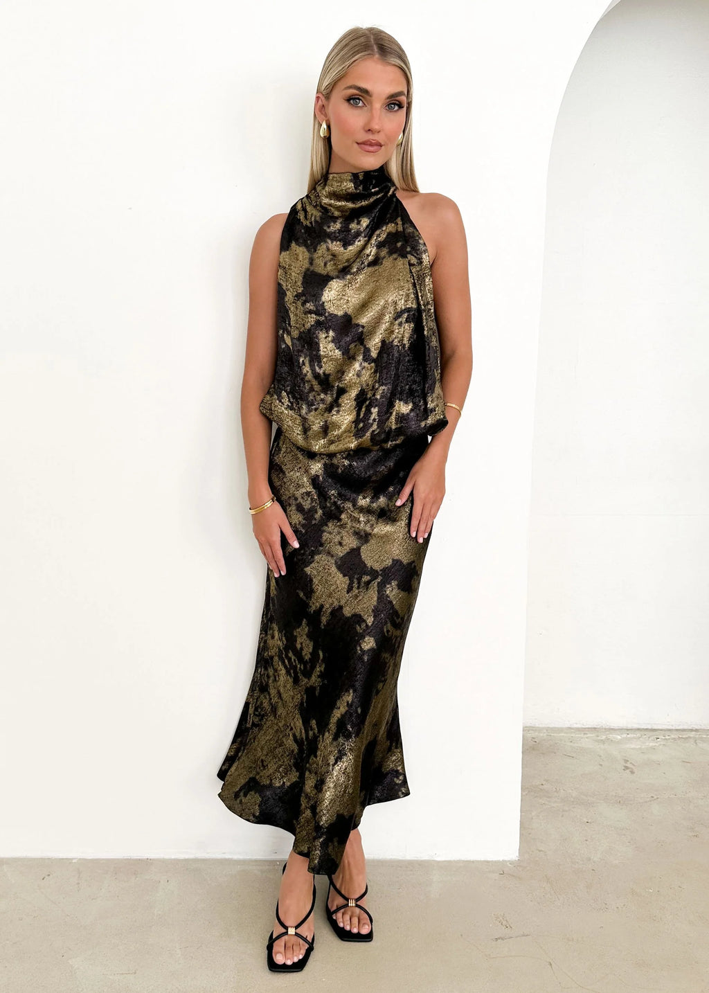 Stasio Midi Skirt - Gold Marble