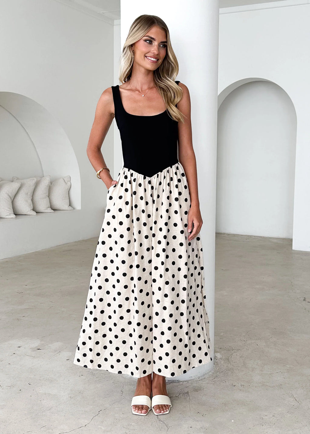 Natalie Maxi Dress - Black Polka