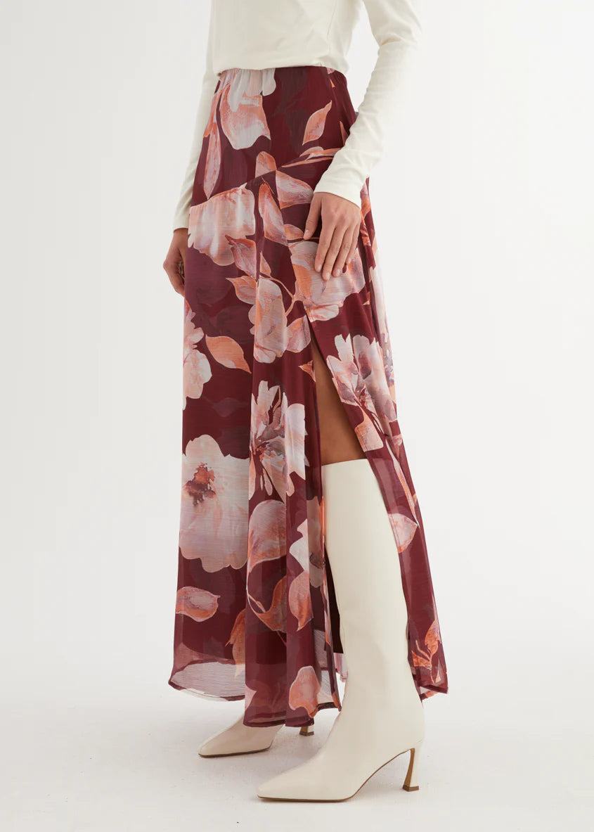 Tatum Maxi Skirt - Burgundy Floral