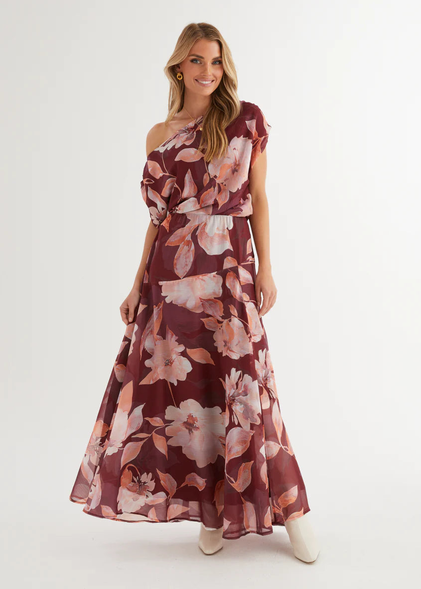 Tatum Maxi Skirt - Burgundy Floral