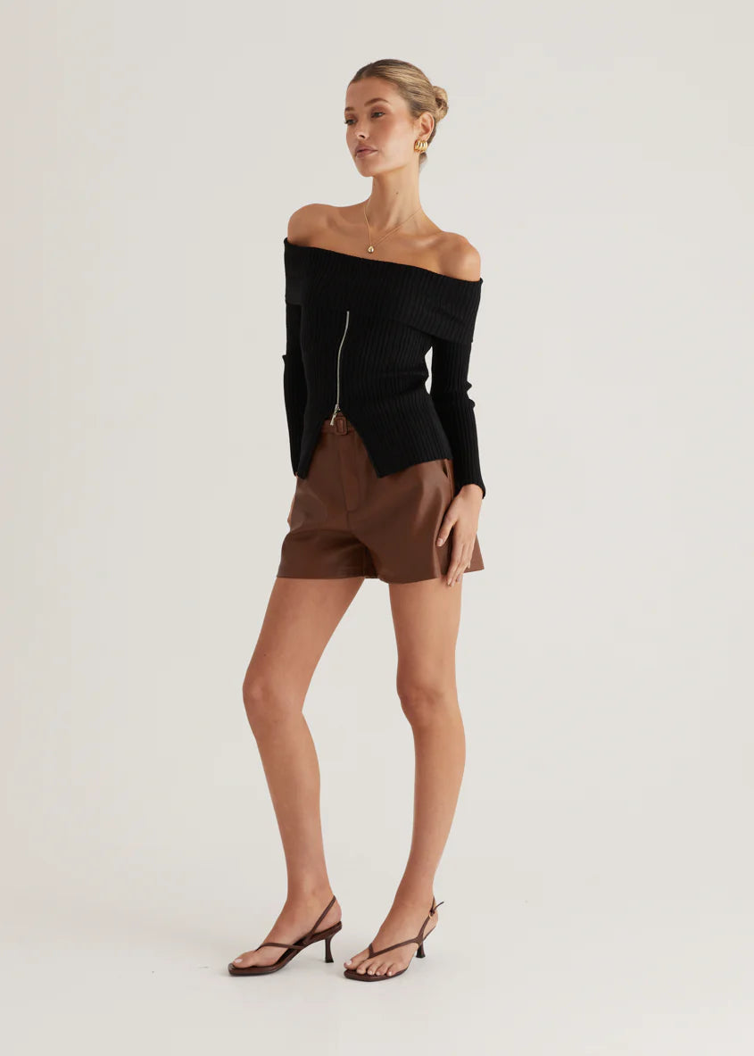Ember Off Shoulder Knit Top - Black