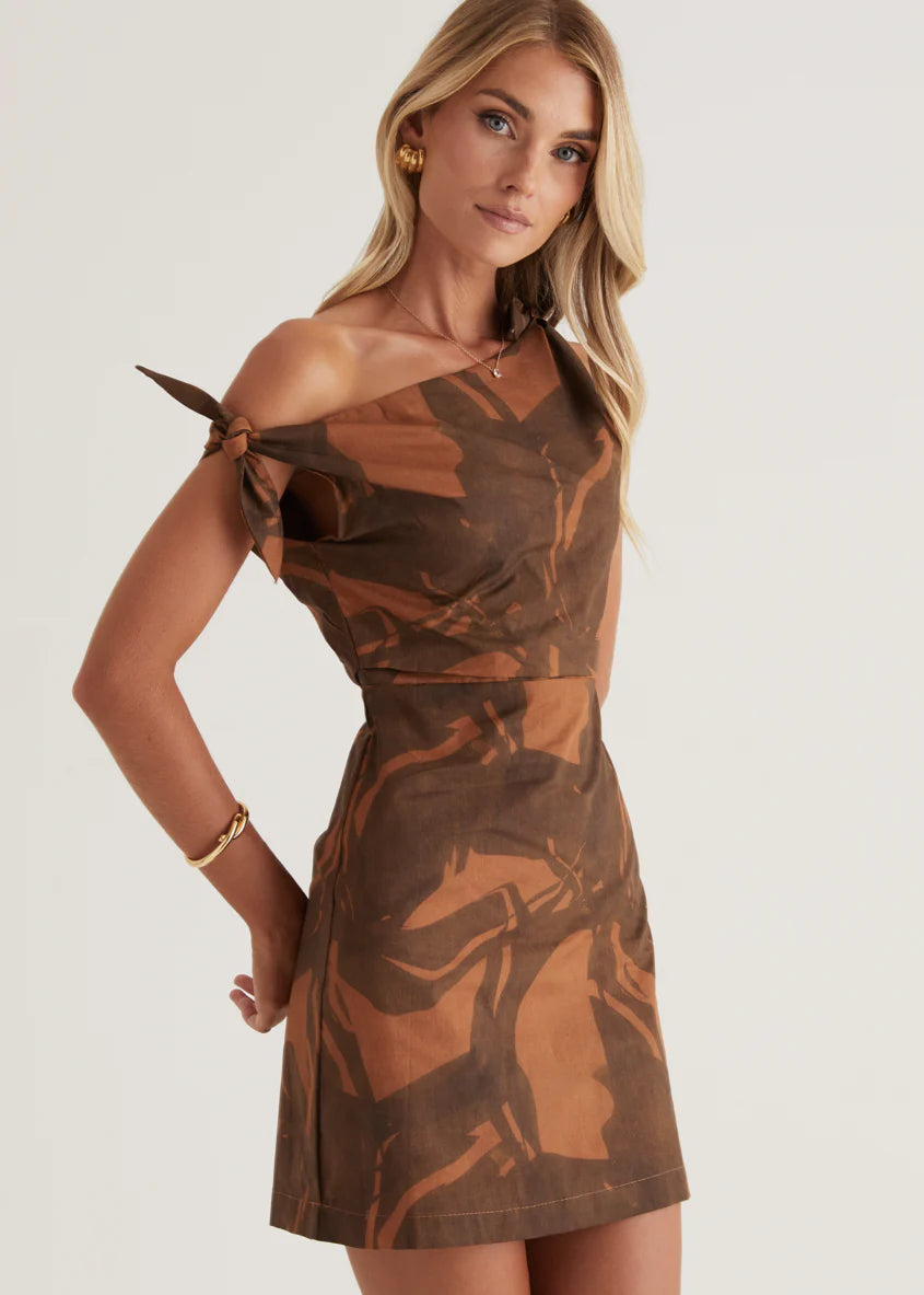 Cairo One Shoulder Dress - Choc Swirl