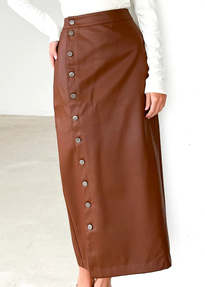 Tretra PU Maxi Skirt - Brown
