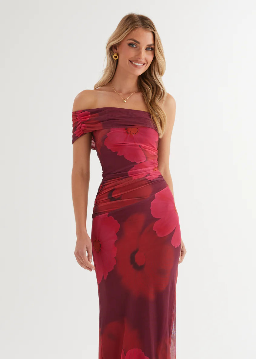 Allina Mesh Maxi Dress - Plum Floral