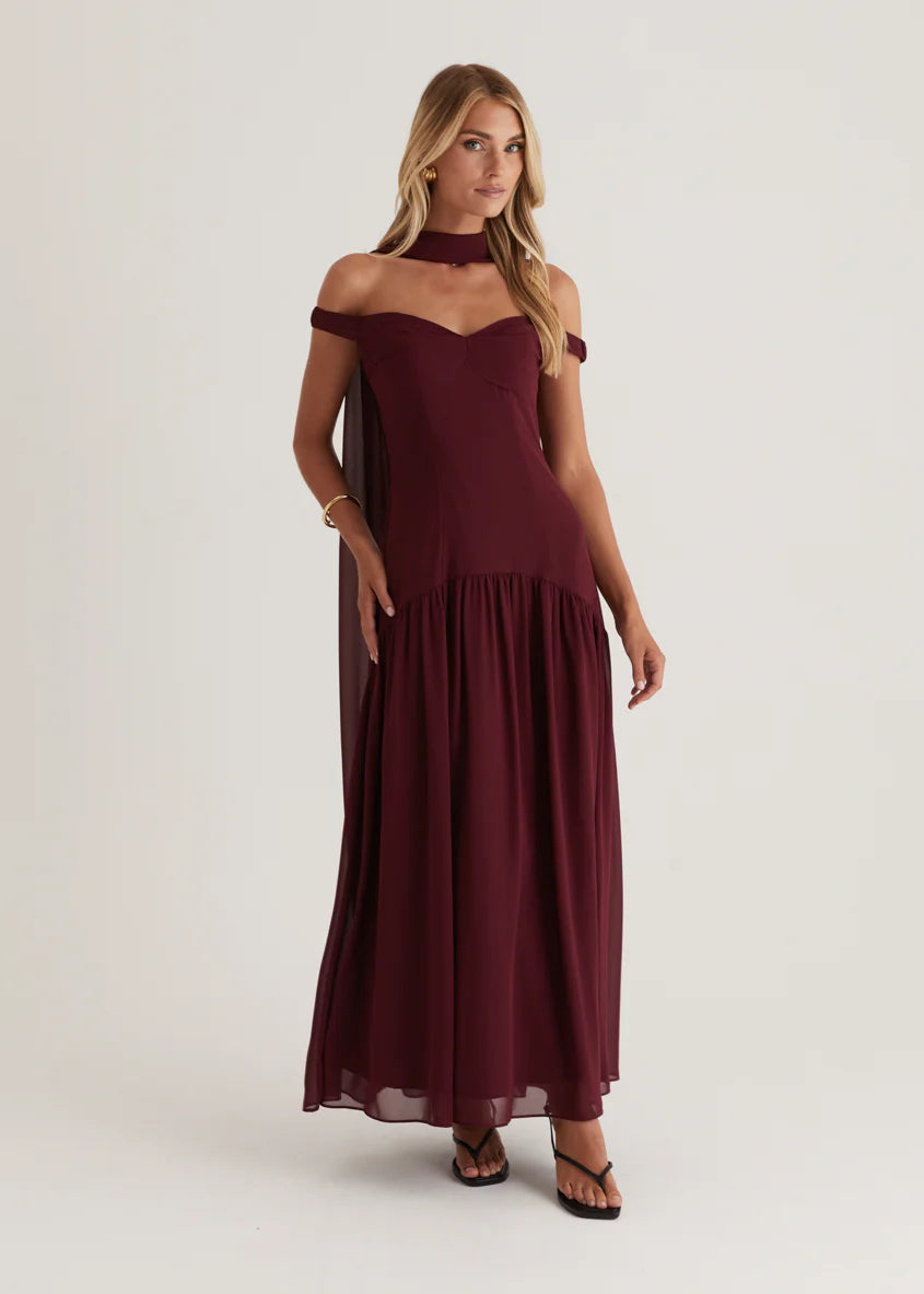 Kirah Off Shoulder Maxi Dress - Wine