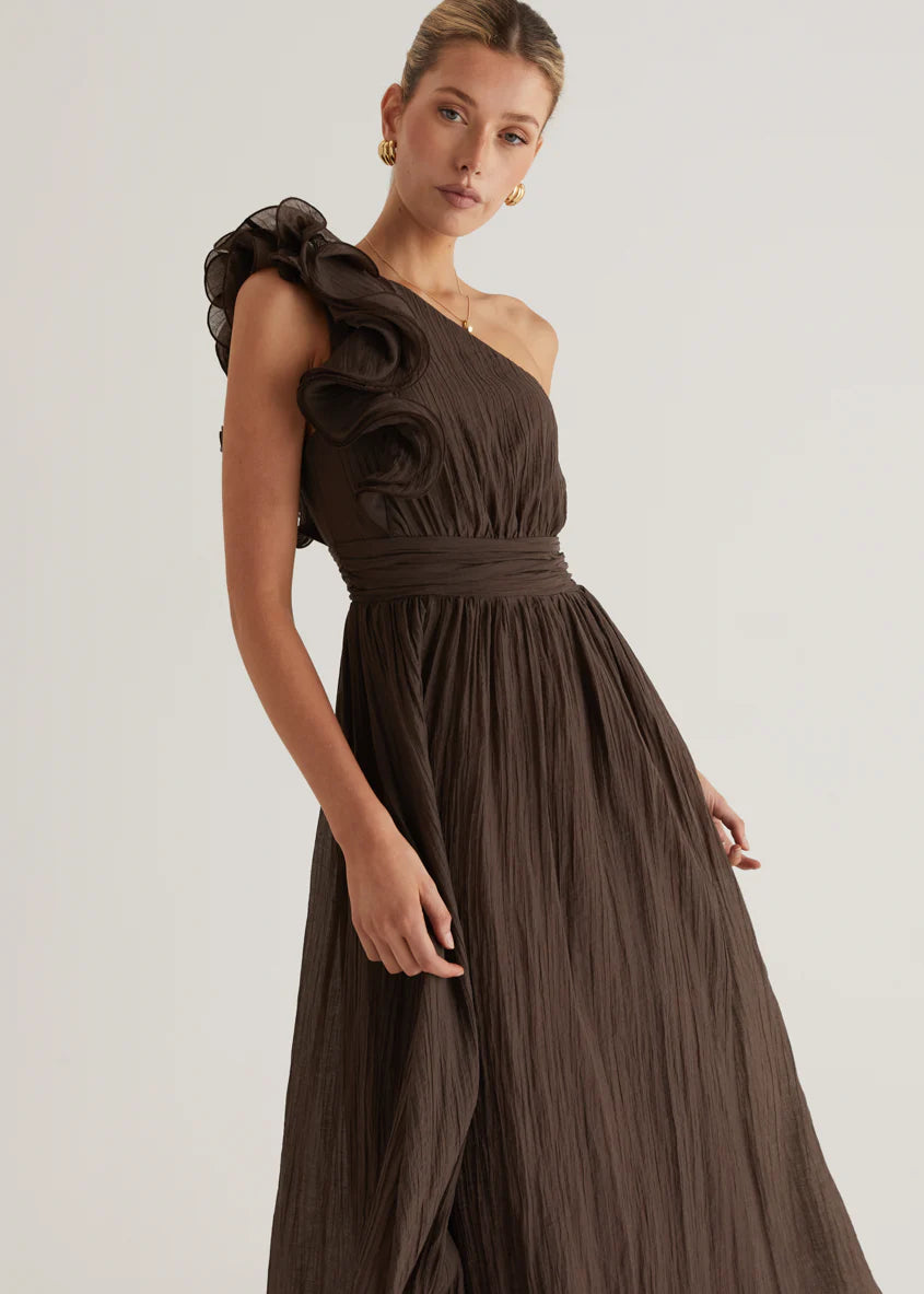 Iksie One Shoulder Maxi Dress - Chocolate