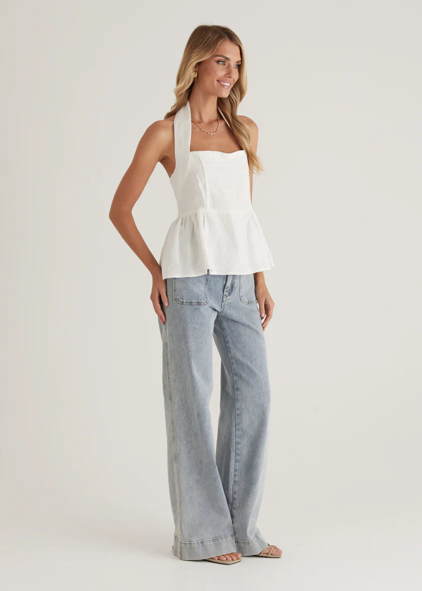 Lilou Halter Linen Top - Off White