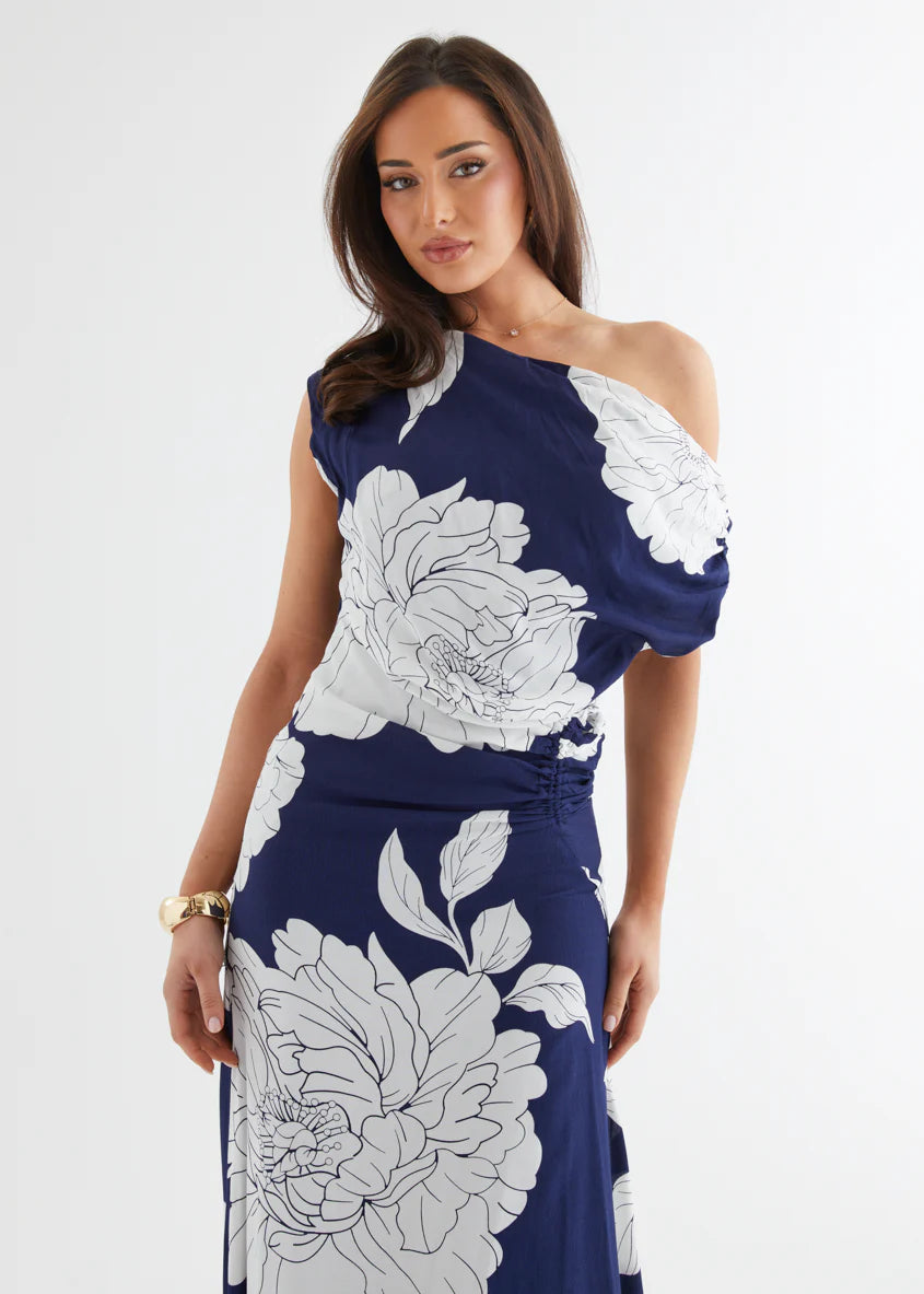 Aida Drop Shoulder Maxi Dress - Navy Bloom