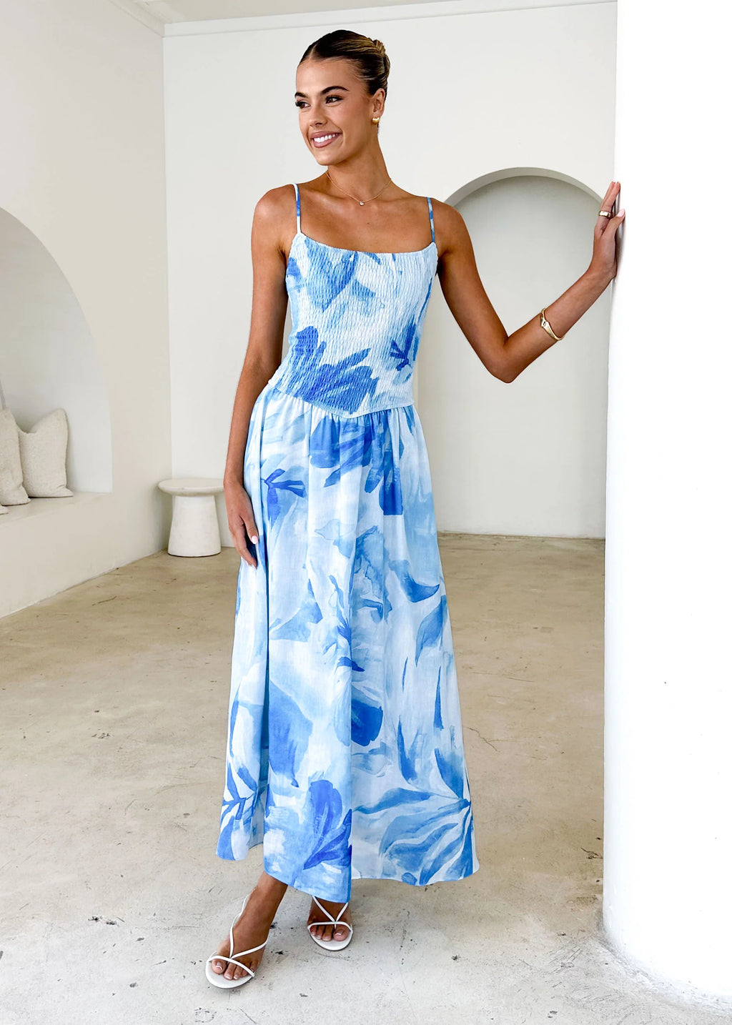 Teegan Midi Dress - Blue Abstract