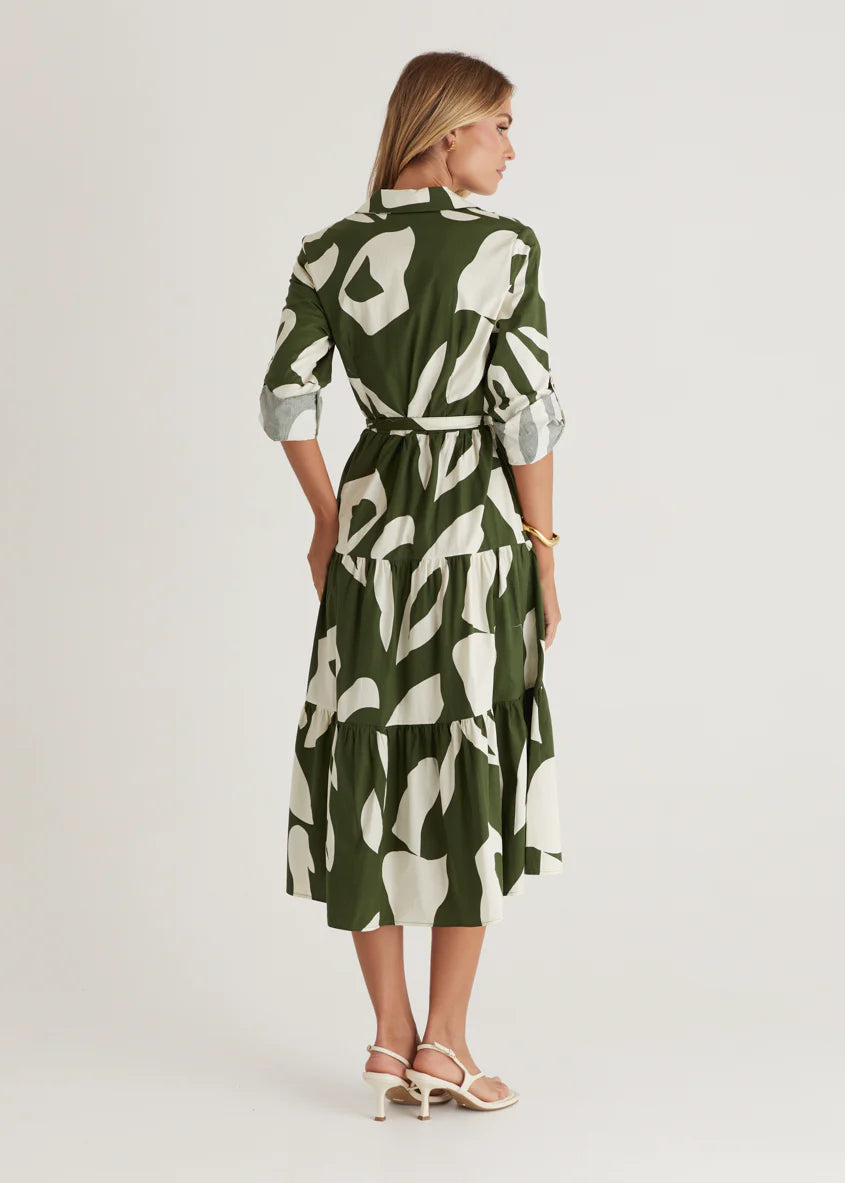 Maybelle Midi Dress - Khaki Leaf