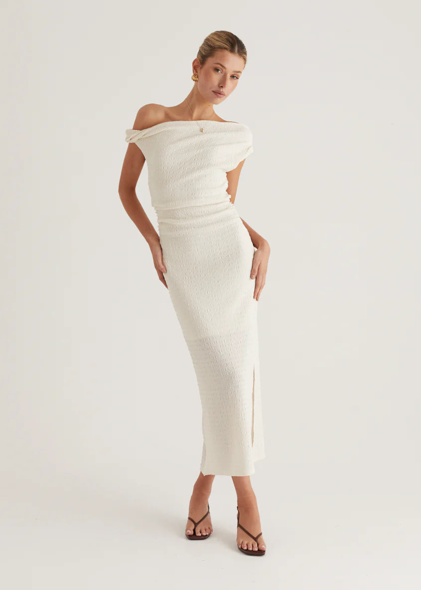 Archie One Shoulder Midi Dress - Cream