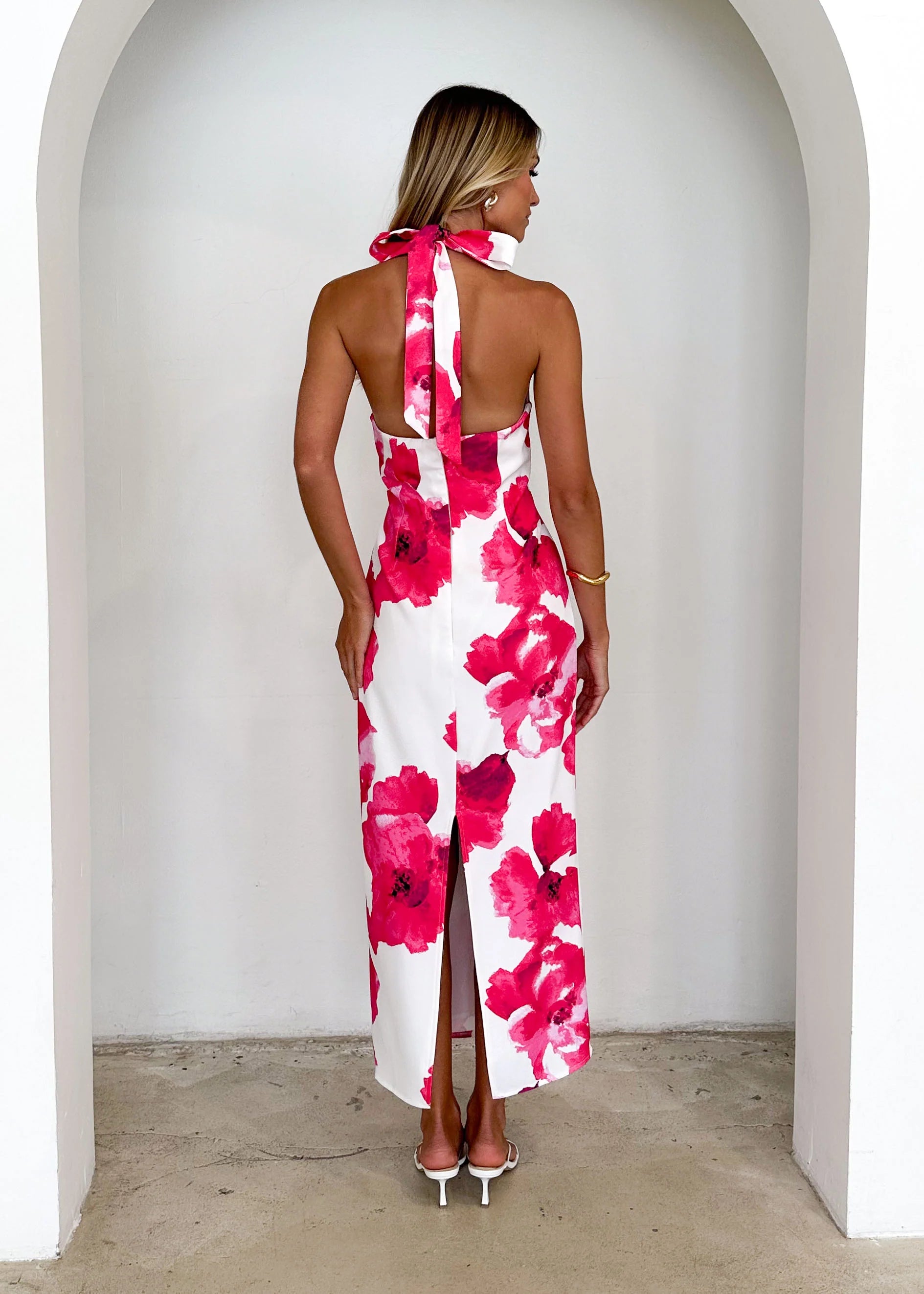 Tibetan Halter Maxi Dress - Pink Floral