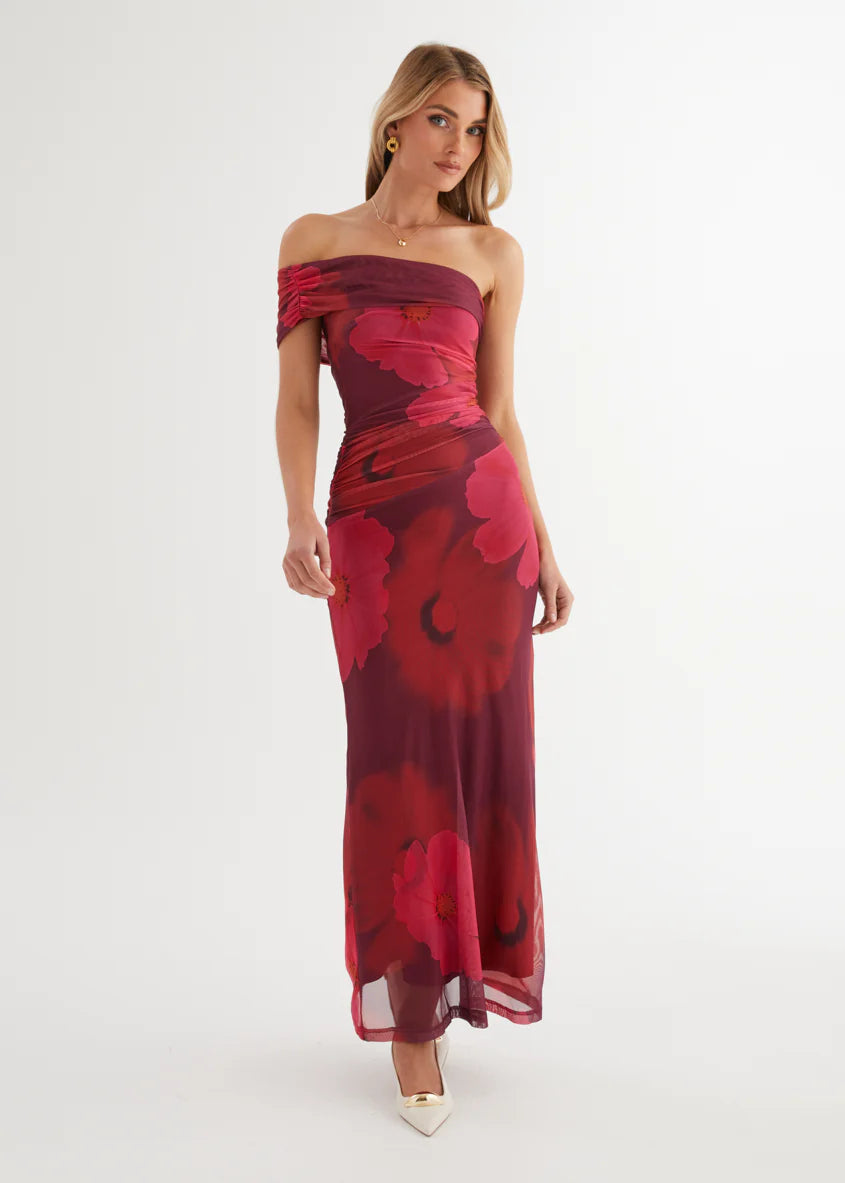 Allina Mesh Maxi Dress - Plum Floral