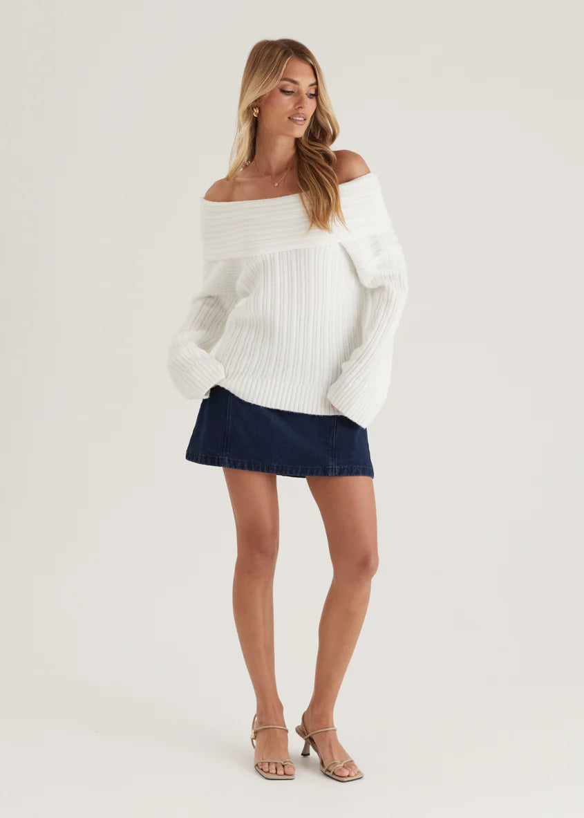 Natlie Off Shoulder Sweater - Off White