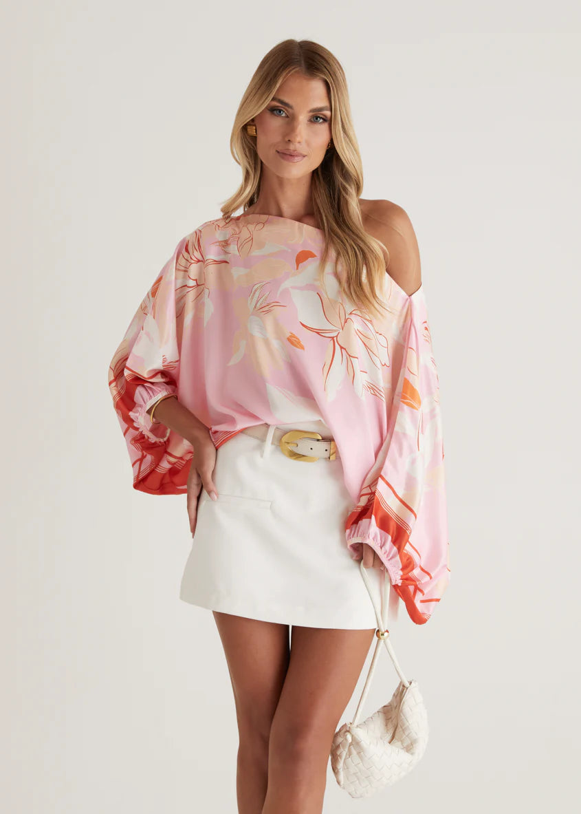 Maui Off Shoulder Top - Candy Pink Floral