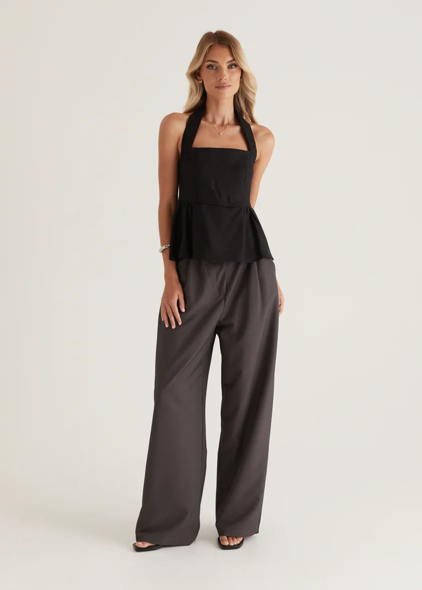 Lilou Halter Linen Top - Black