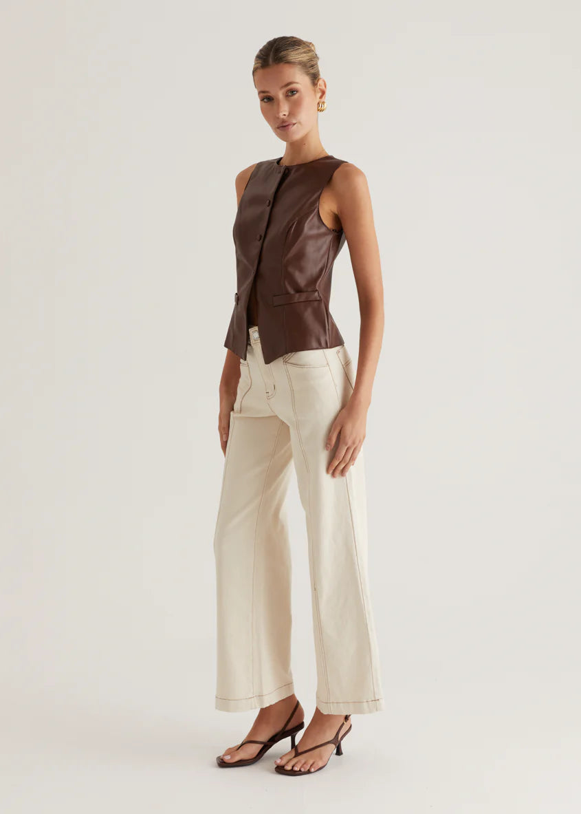 Kensington PU Vest - Brown