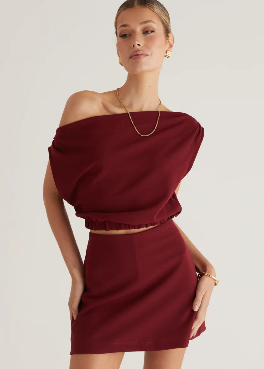 Priya Drop Shoulder Crop - Wine
