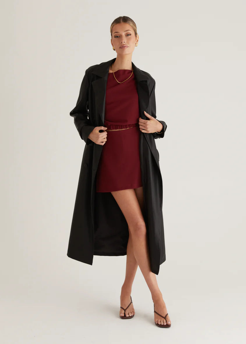 Chanti PU Trench Coat - Black