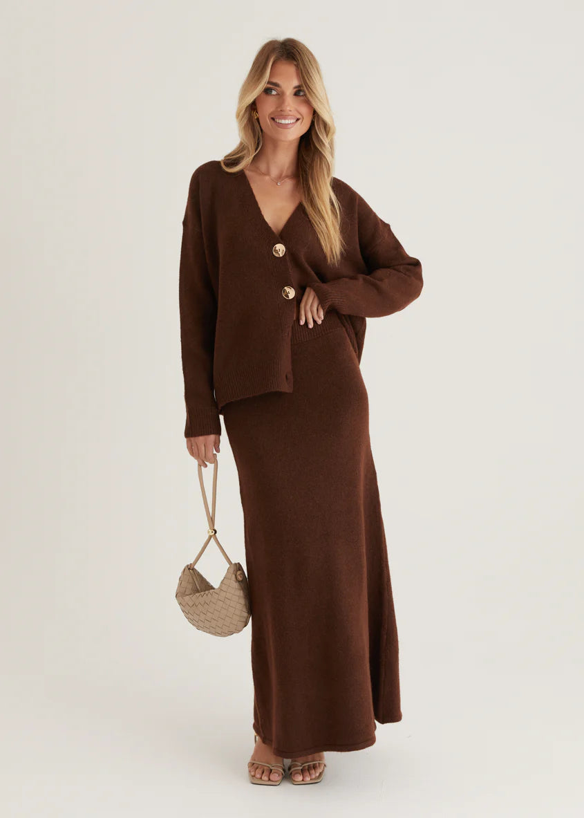 Stasia Knit Maxi Skirt - Brown