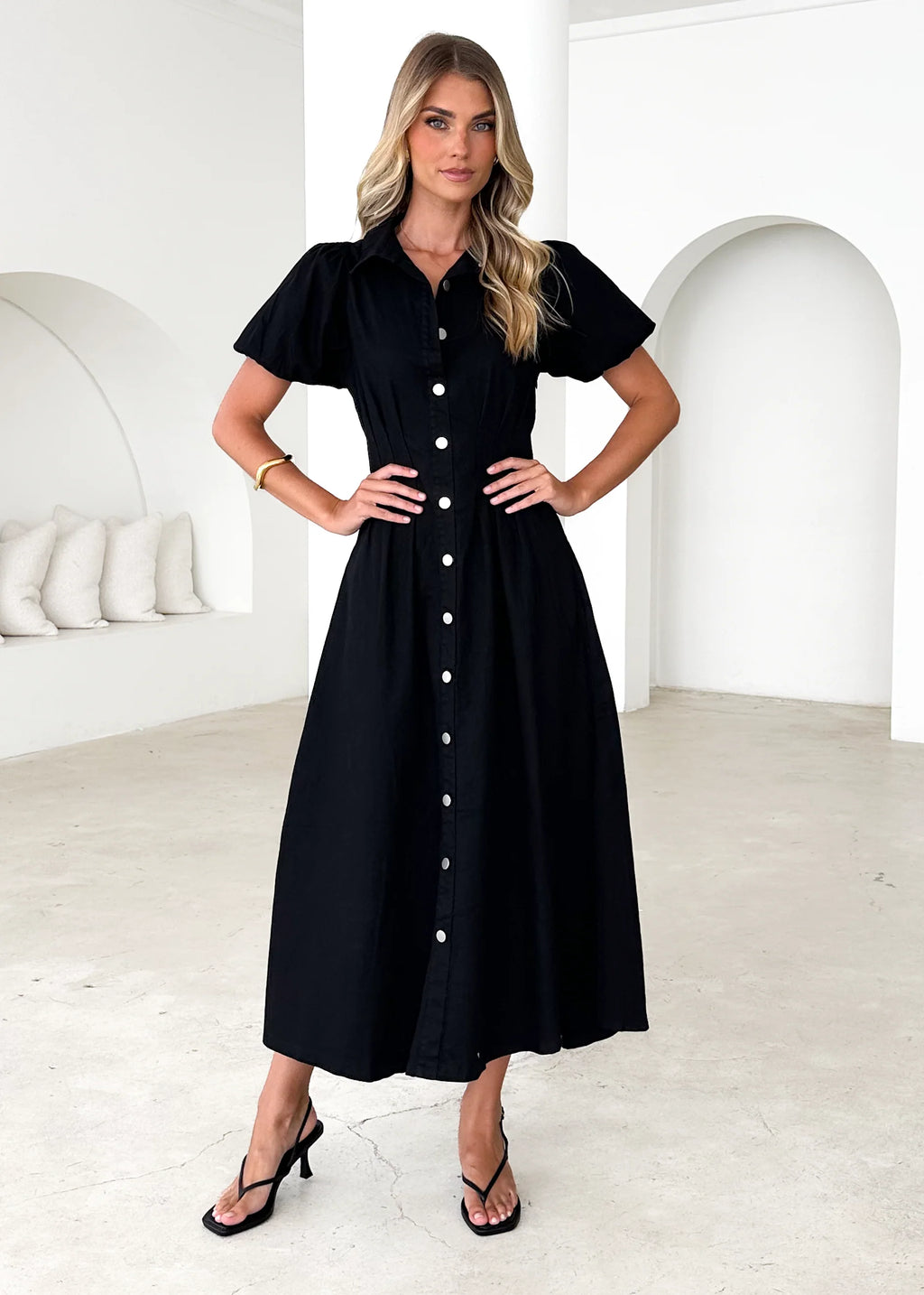 Acer Denim Midi Dress - Black