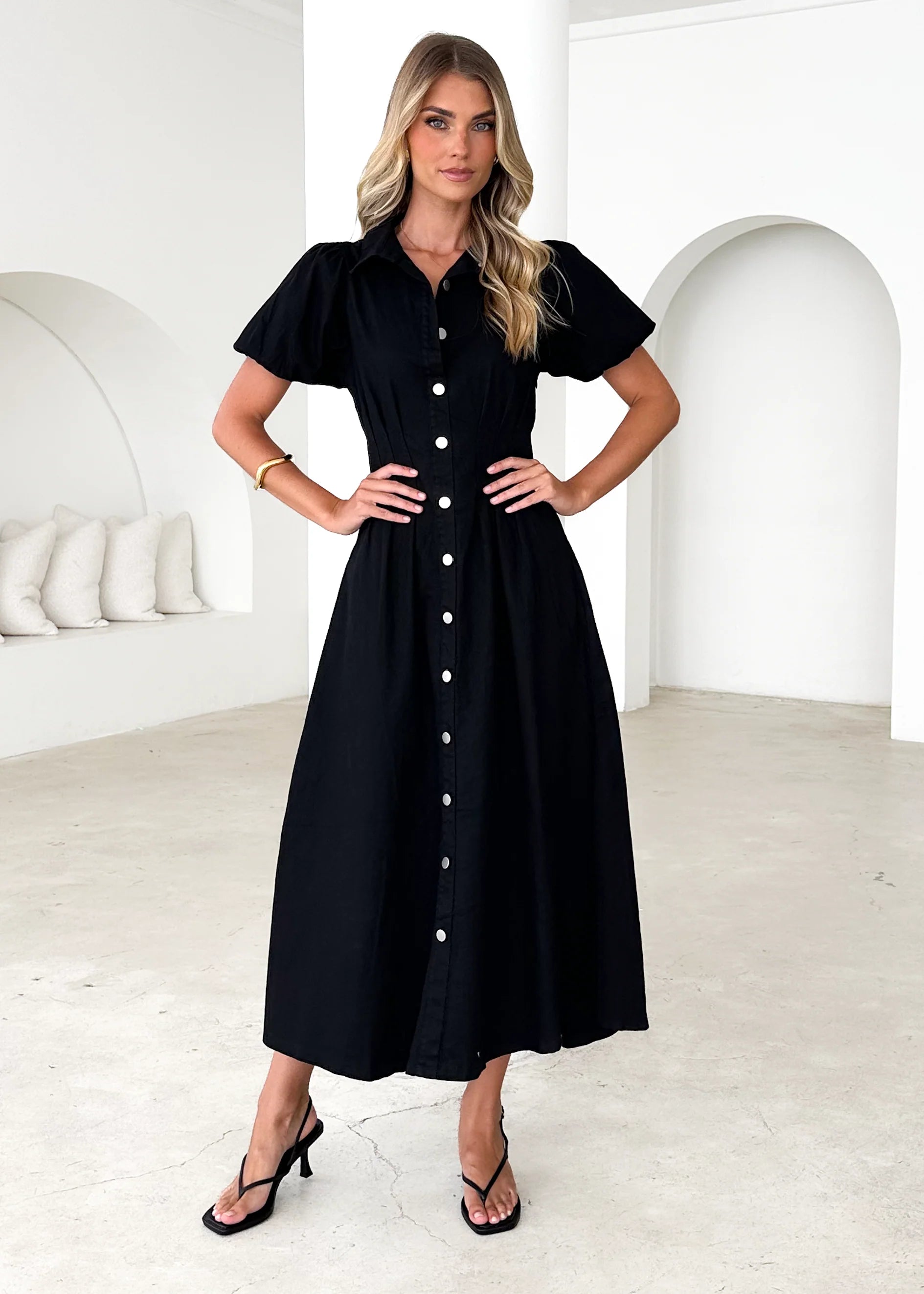 Acer Denim Midi Dress - Black