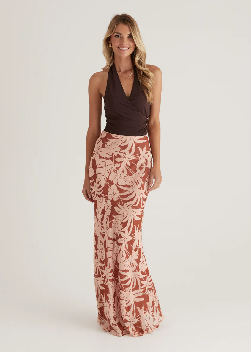 Cartez Maxi Skirt - Bronze Palm