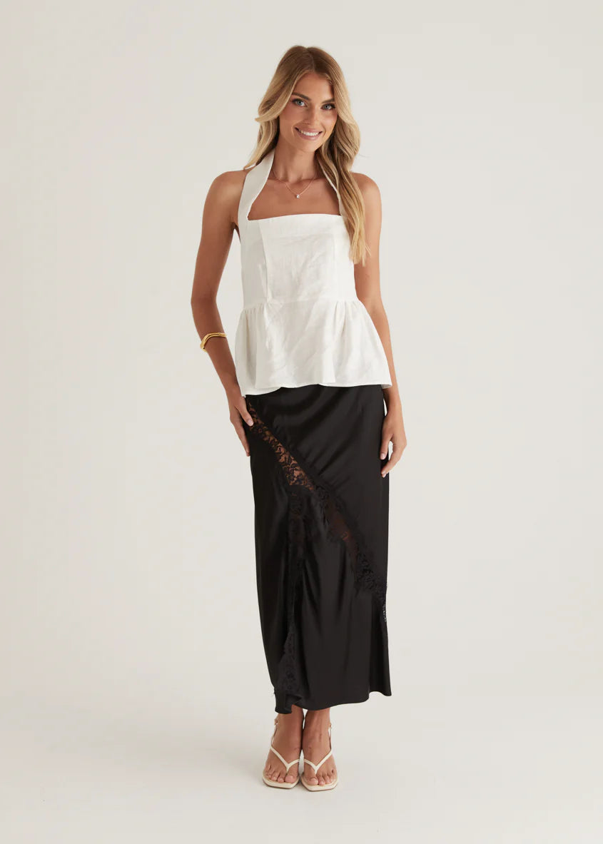 Lilou Halter Linen Top - Off White
