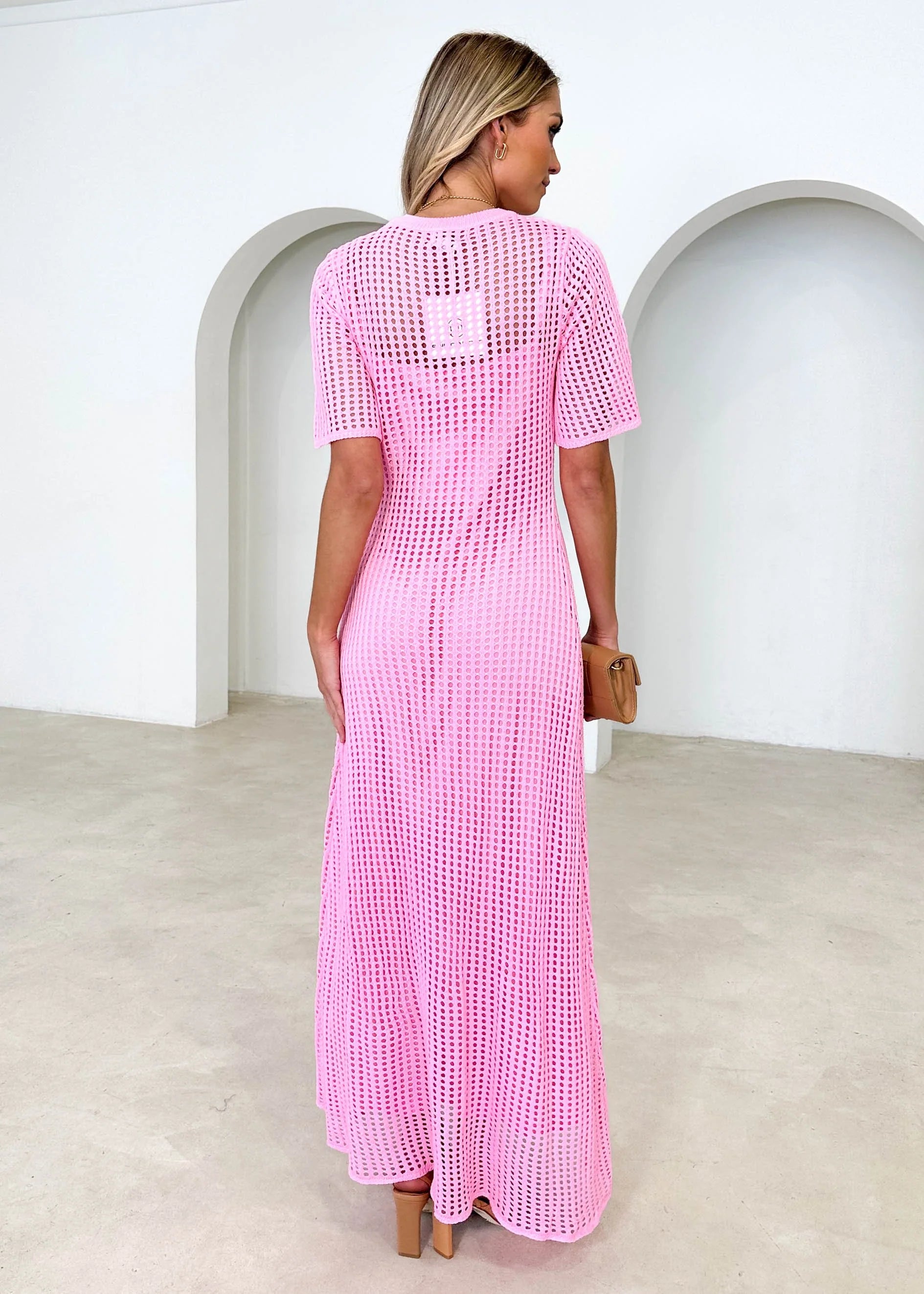 Vivvy Crochet Maxi Dress - Pink