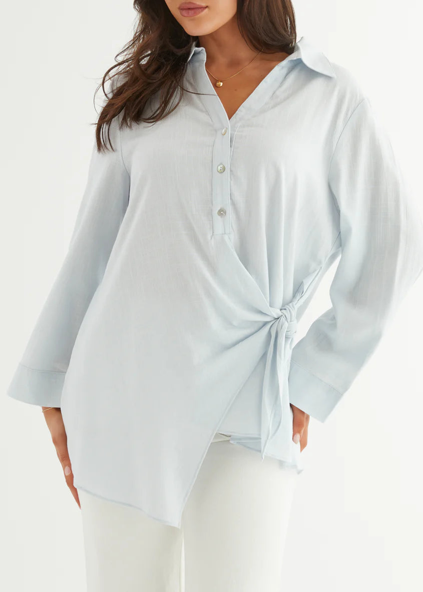 Harper Wrap Shirt - Ice Blue
