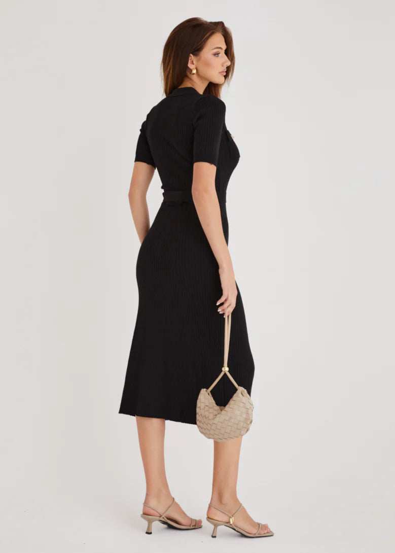 Siesta Knit Midi Dress - Black