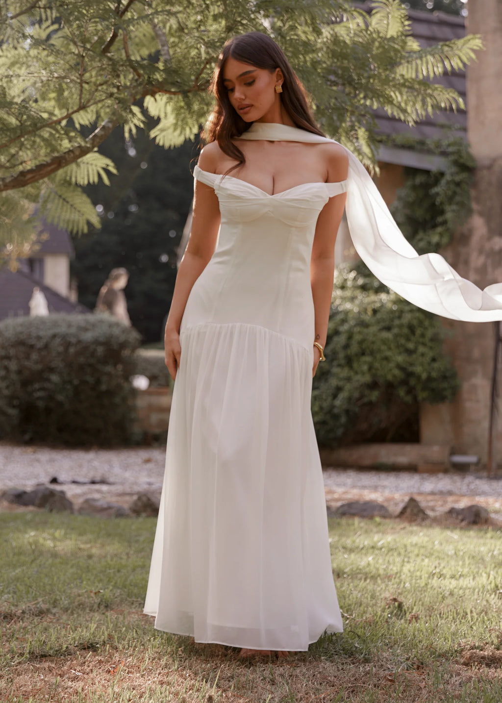 Kirah Off Shoulder Maxi Dress - Off White