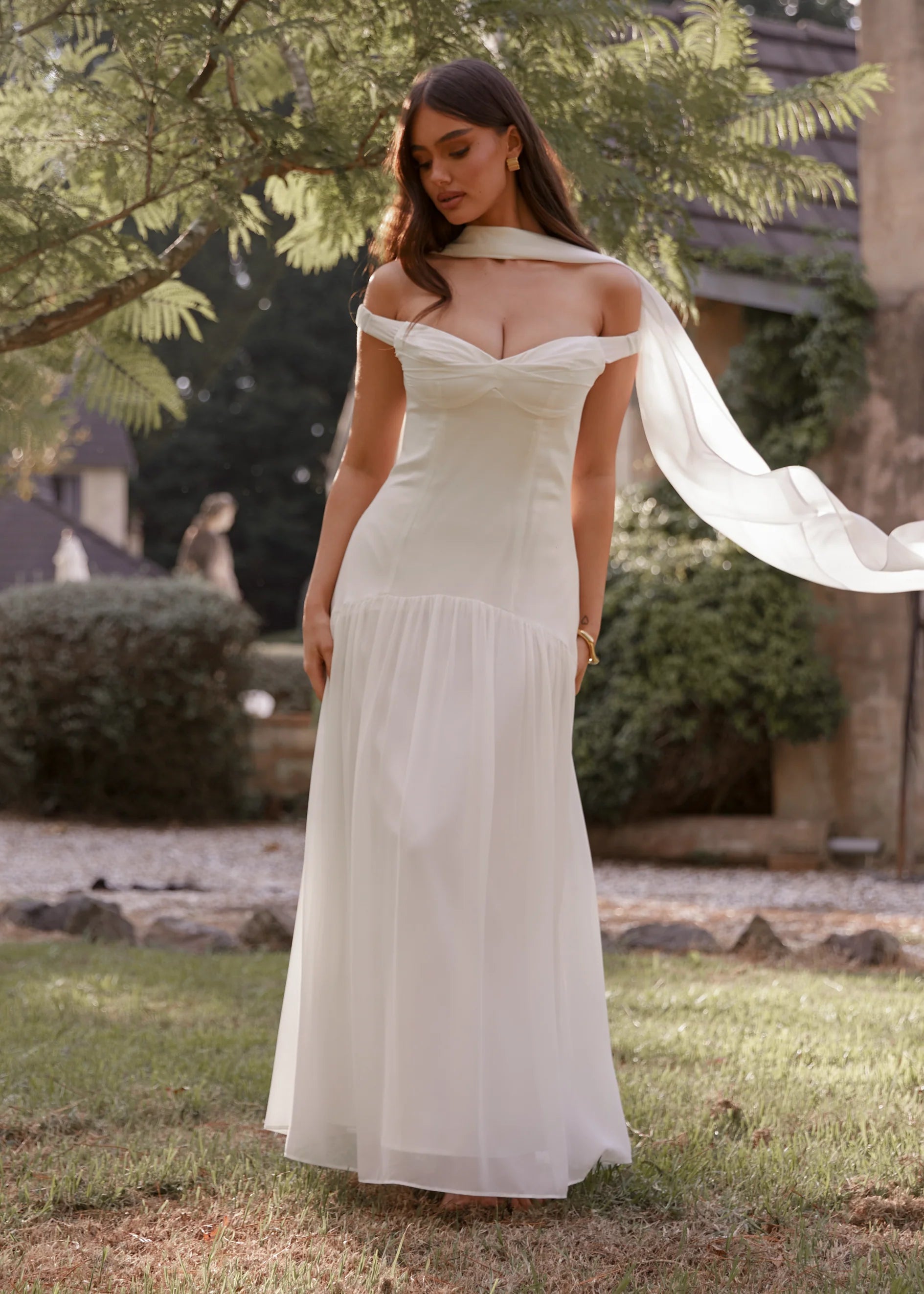 Kirah Off Shoulder Maxi Dress - Off White