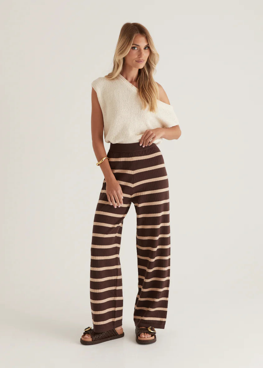 Rayla Knit Pants - Choc Stripe