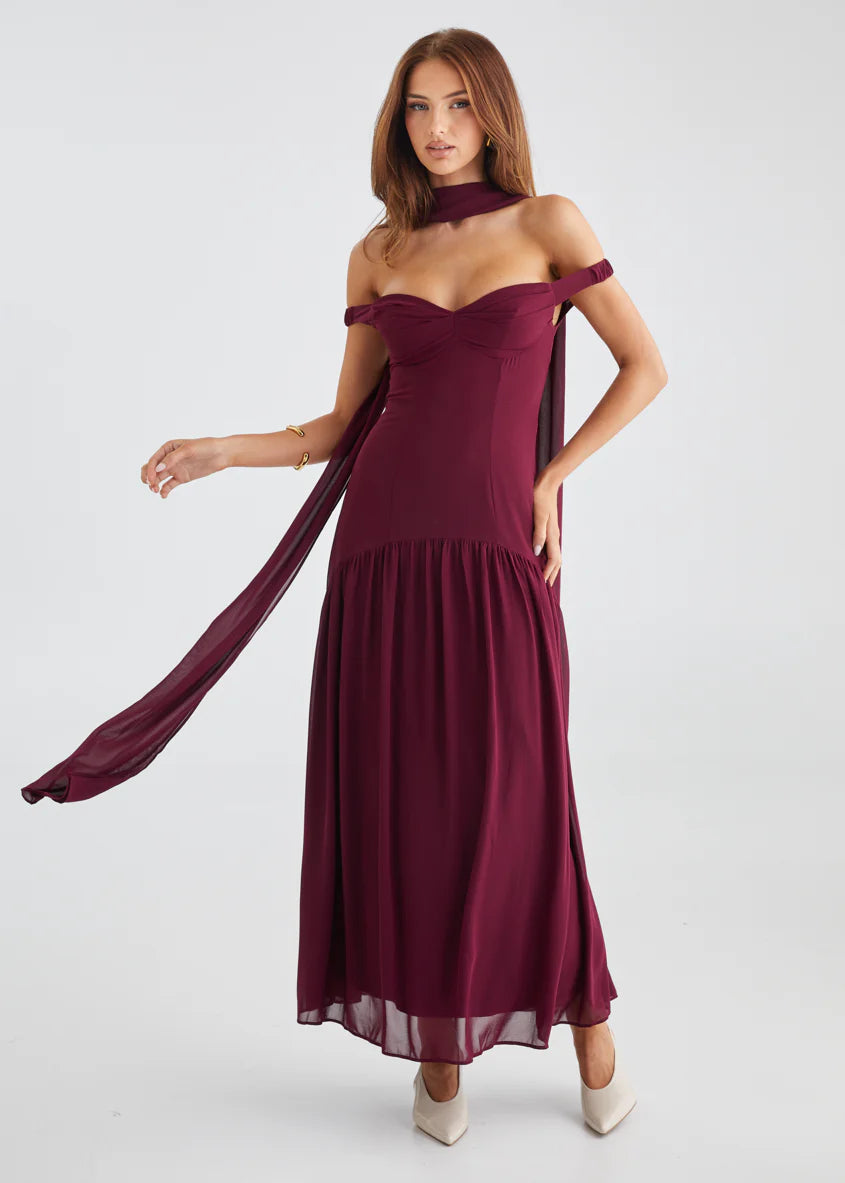 Kirah Off Shoulder Maxi Dress - Wine