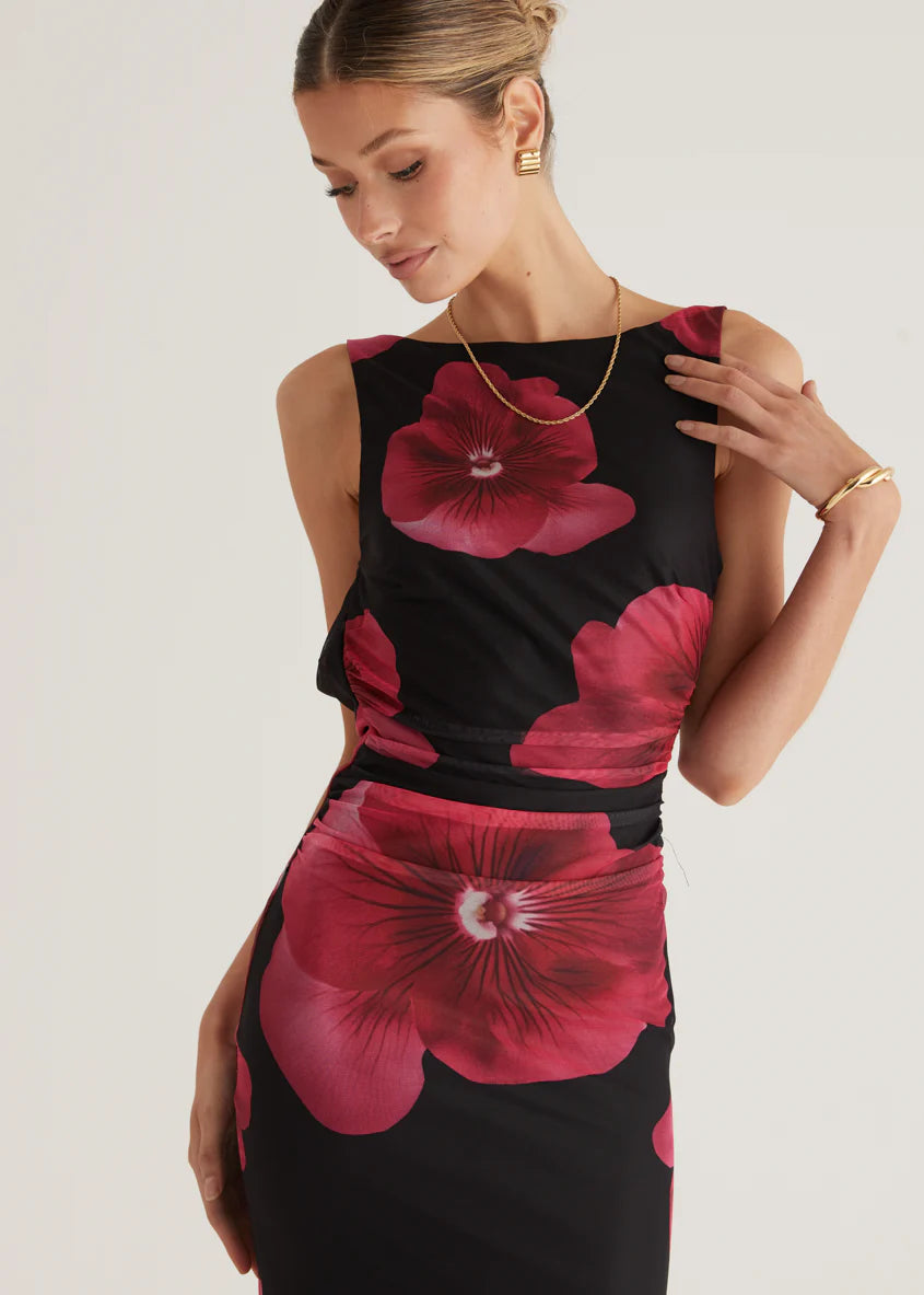 Rivka Mesh Maxi Dress - Black Floral