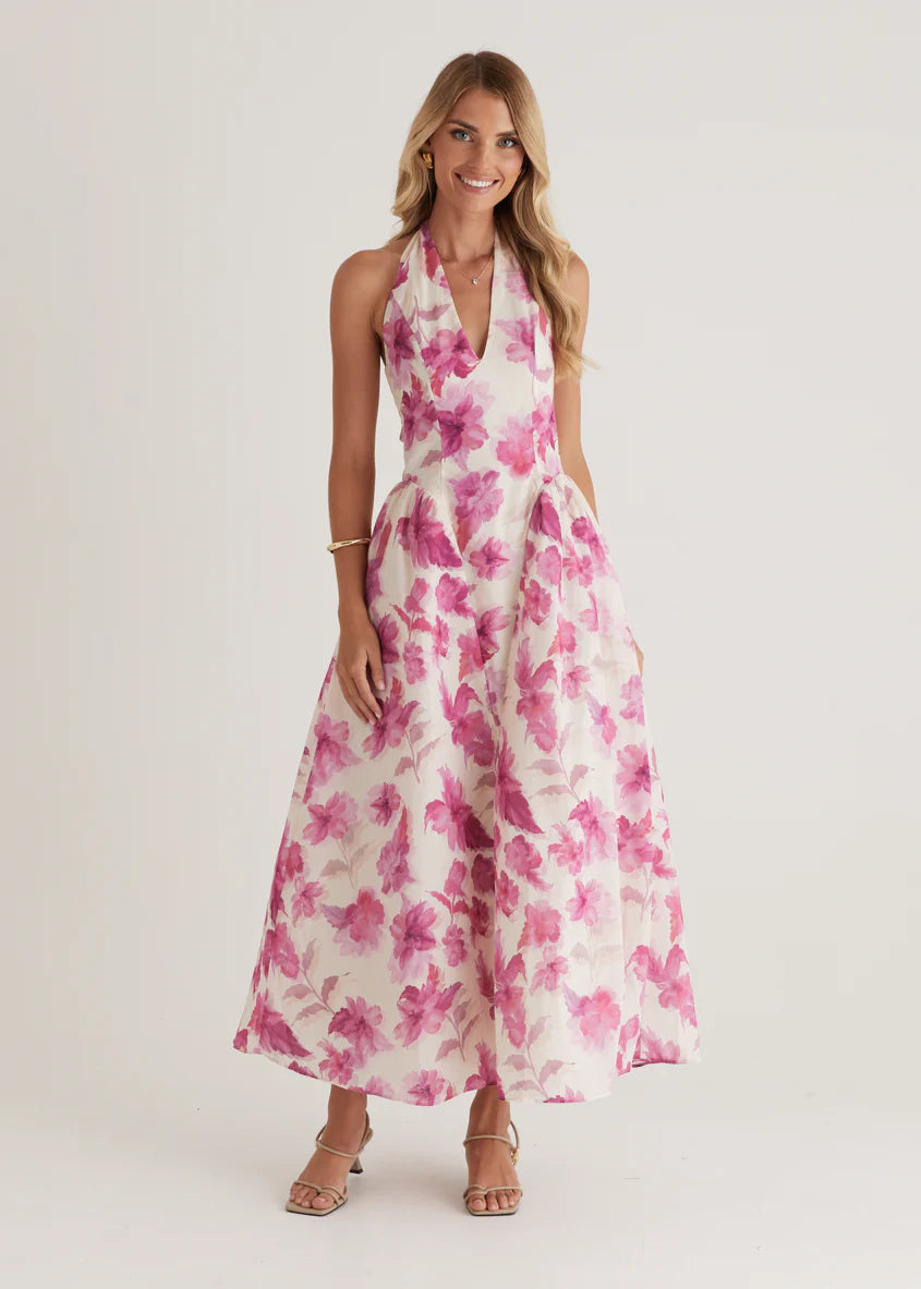 Faithless Halter Maxi Dress - Pink Flowers