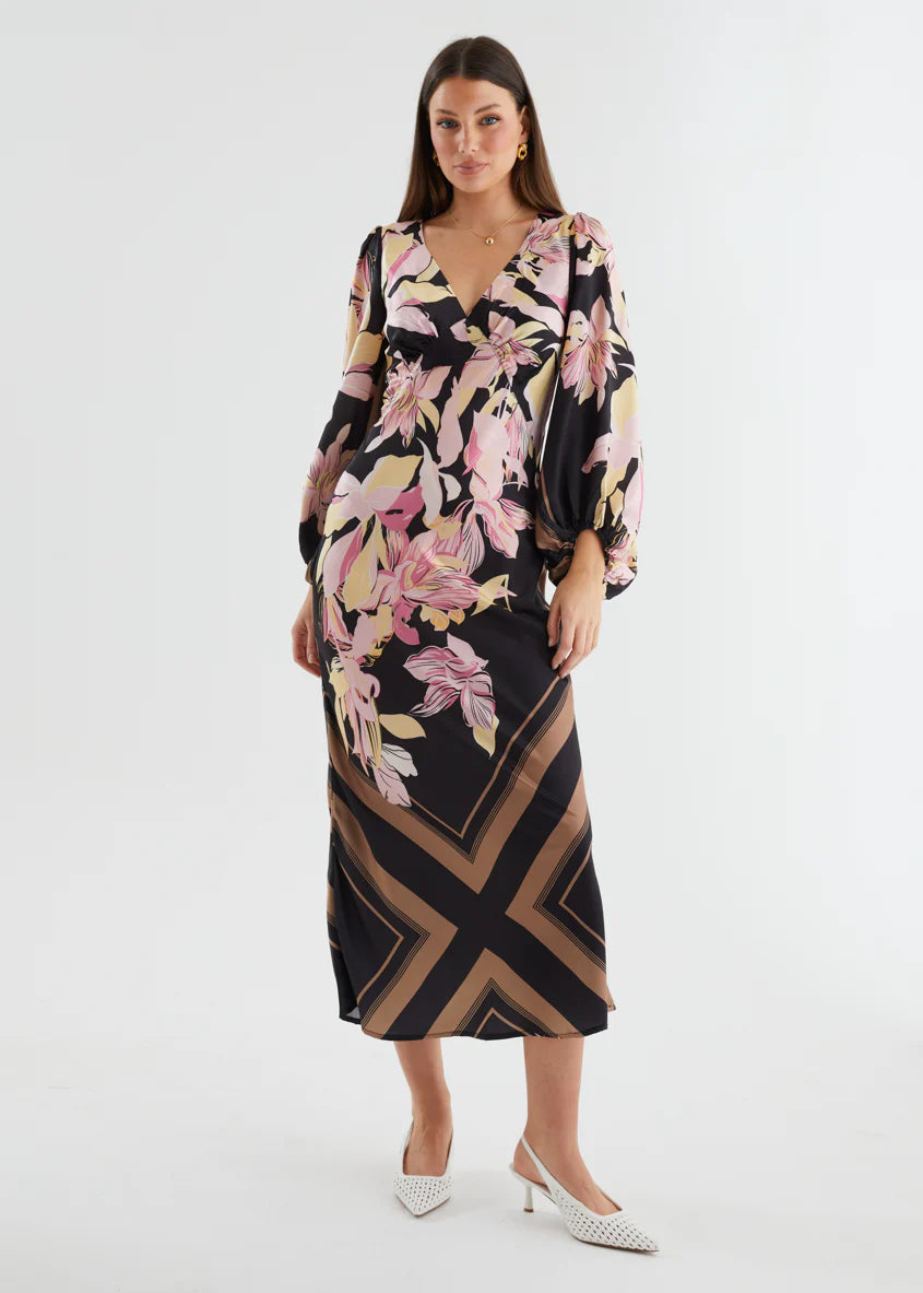 Stetha Maxi Dress - Black Floral