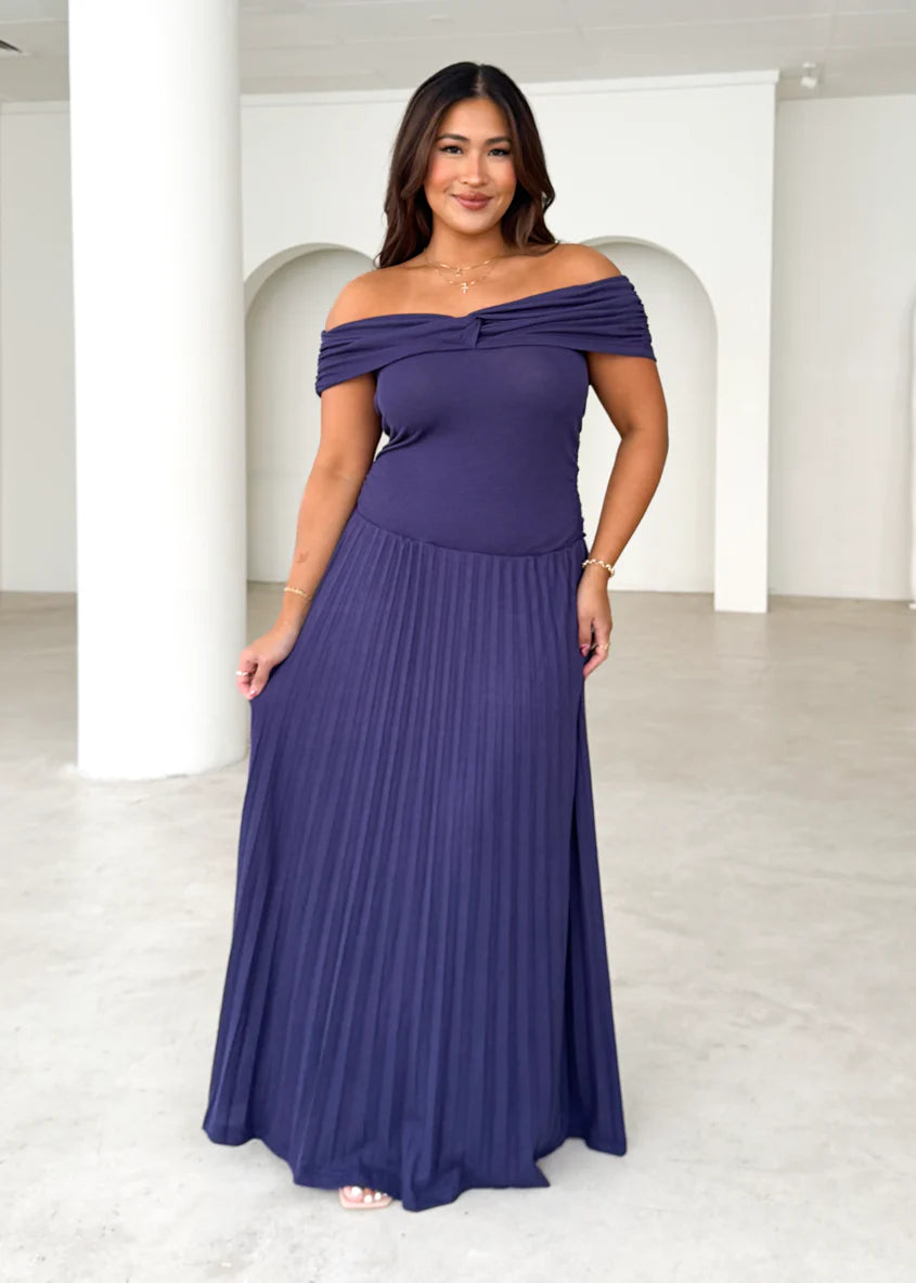 Lottie Off Shoulder Maxi Dress - Navy