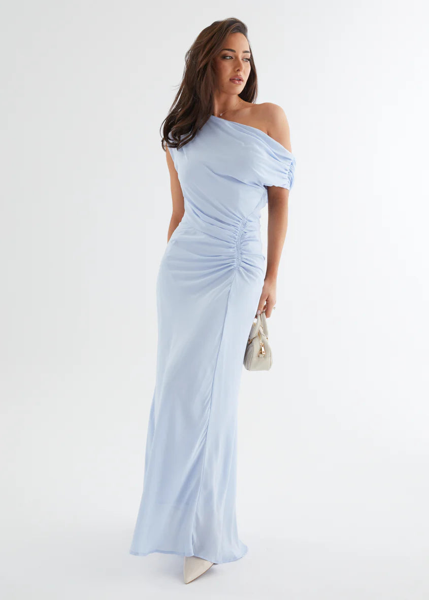 Flirtini One Shoulder Maxi Dress - Sky Blue