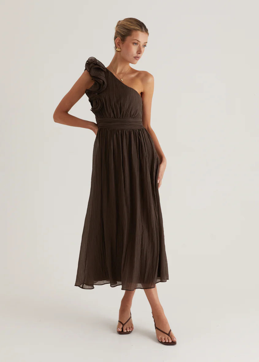 Iksie One Shoulder Maxi Dress - Chocolate