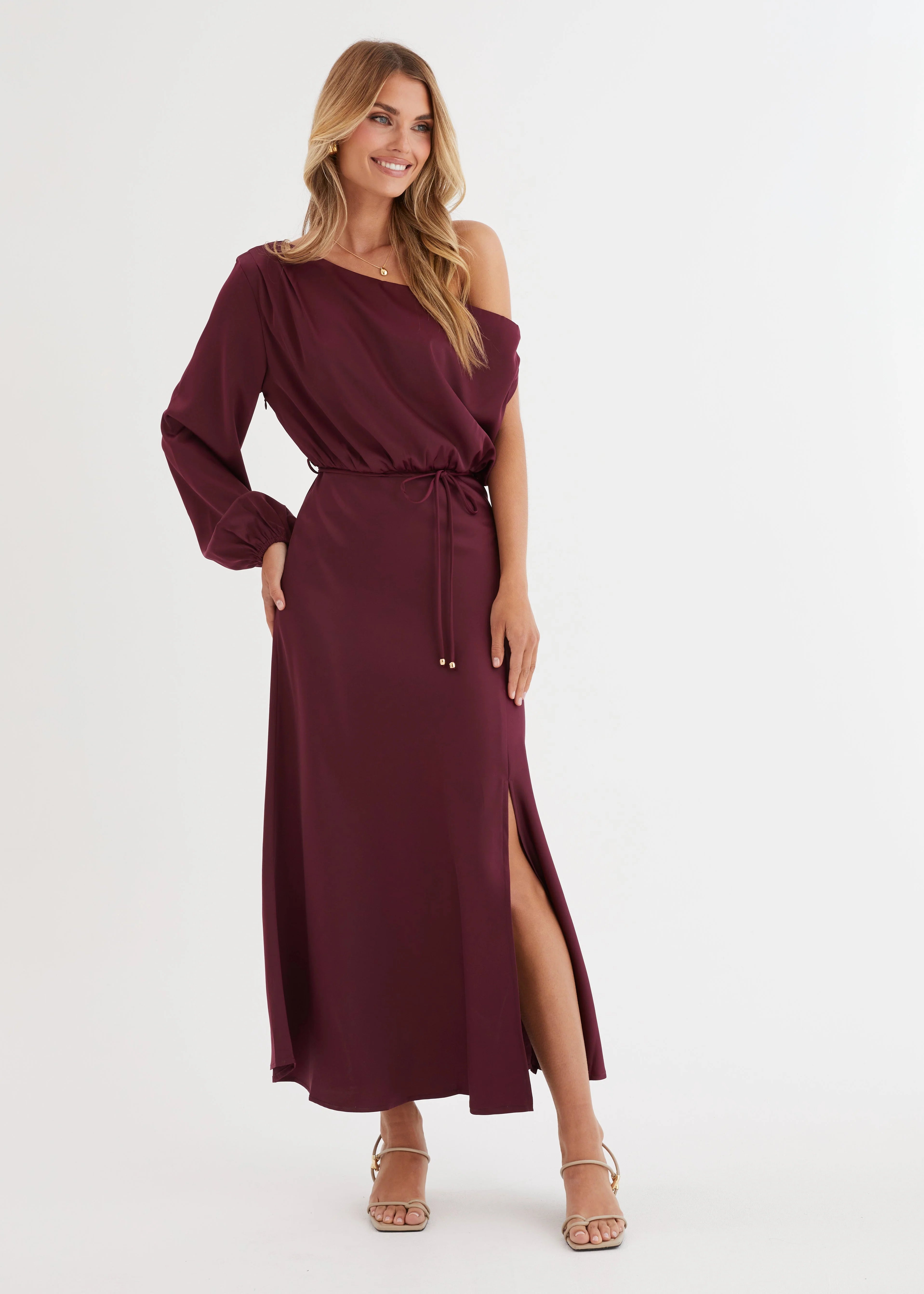 Skylah Drop Shoulder Midi Dress - Wine