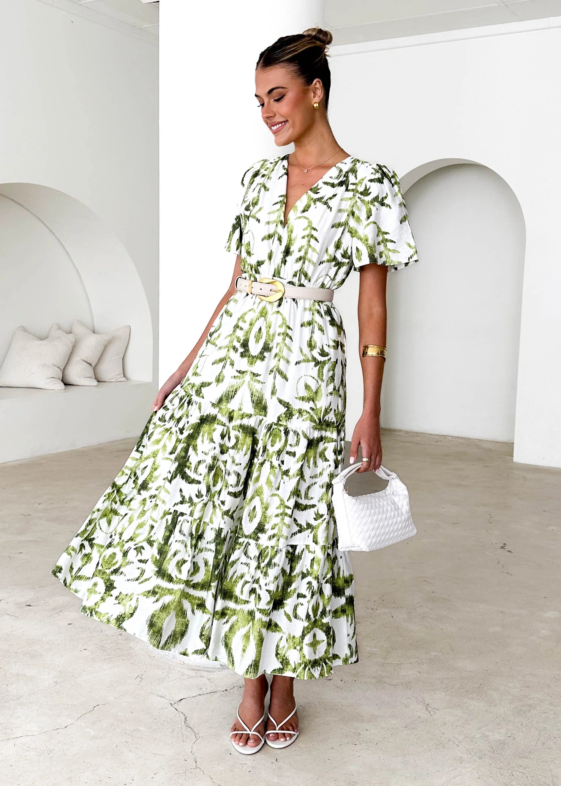 Valley Midi Dress - Green Abstract