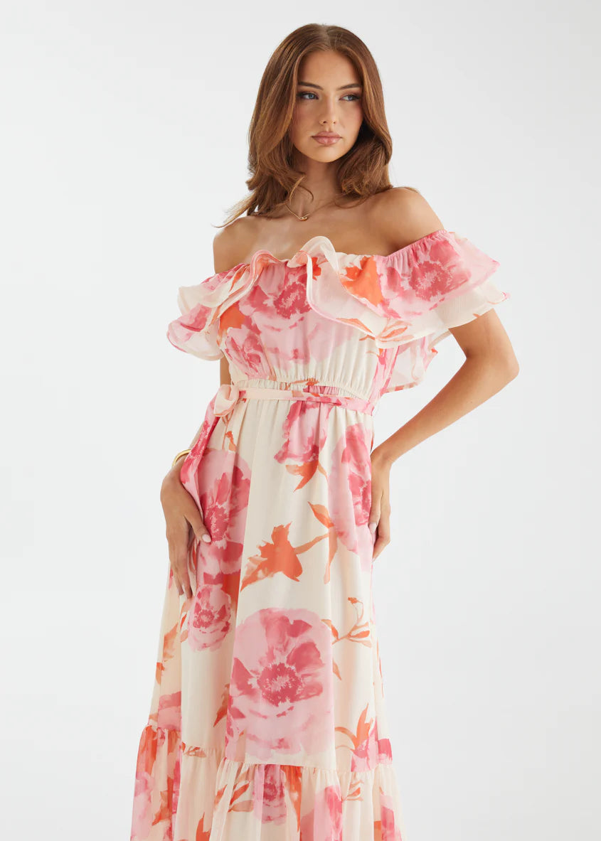 Tarsha Off Shoulder Maxi Dress - Pink Bloom