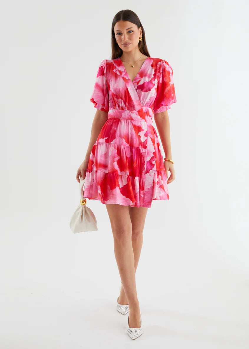 Emely Wrap Dress - Strawberry Abstract