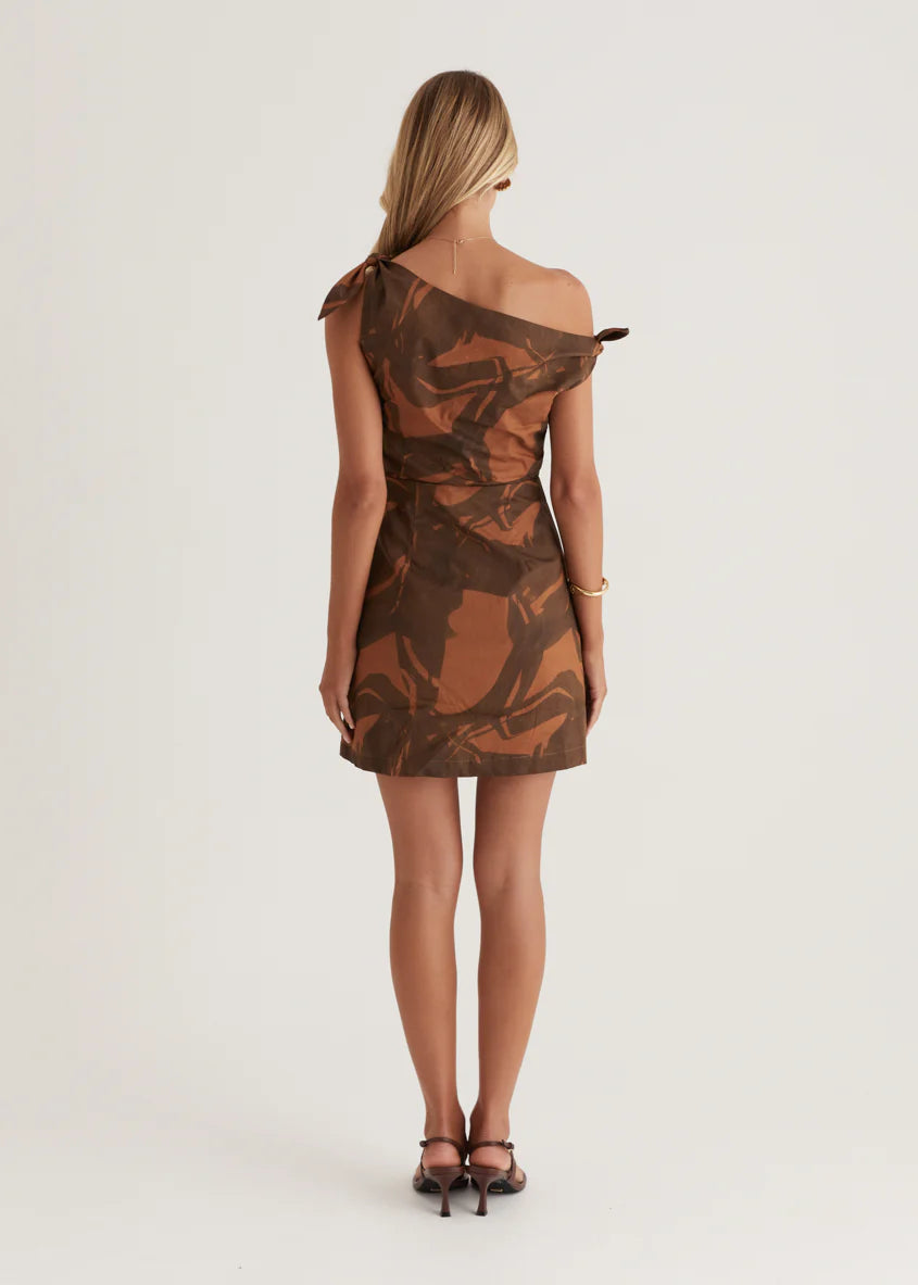 Cairo One Shoulder Dress - Choc Swirl