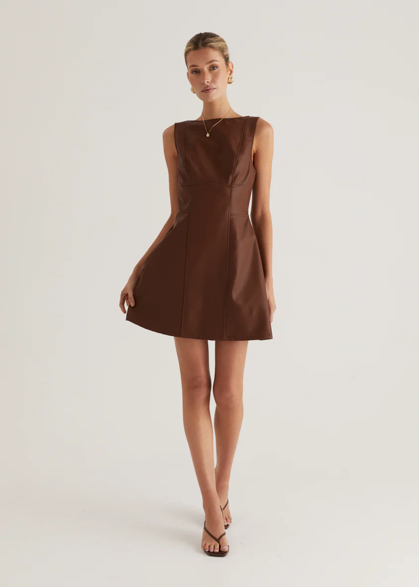 Nirvana PU Dress - Brown