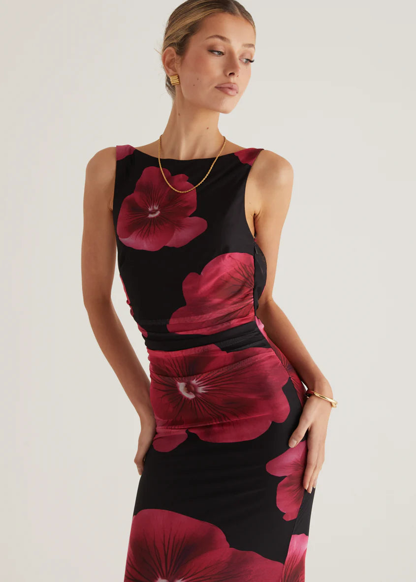 Rivka Mesh Maxi Dress - Black Floral